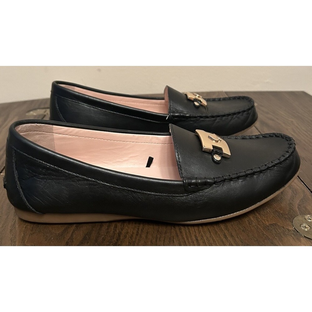 Kate Spadeโ NY Women's Loafers Black Leather Flat Gold Accents Shoes Size 7.5B
